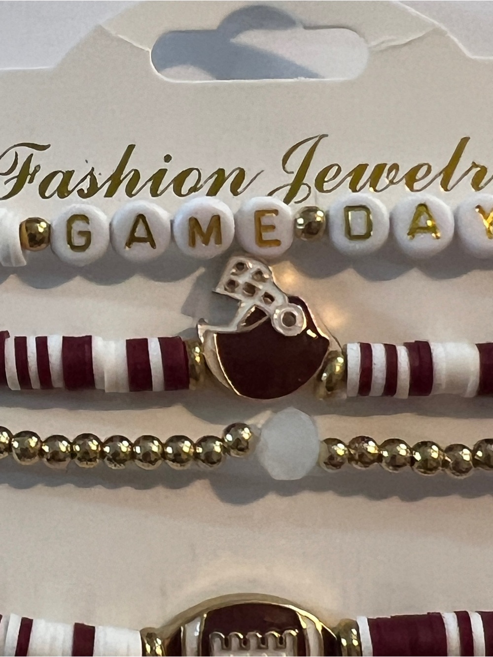 Fashion Jewelry Maroon & White Game Day Bracelet Set of 8 Different Styles - Picture 5 of 6